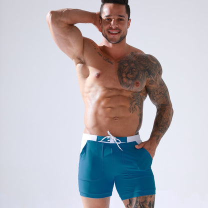Men's Summer Swimwear Shorts Quick Dry Swimming Trunks Surf Board Solid Shorts Boxer Briefs Swimsuit Beach Sun Bathing Shorts
