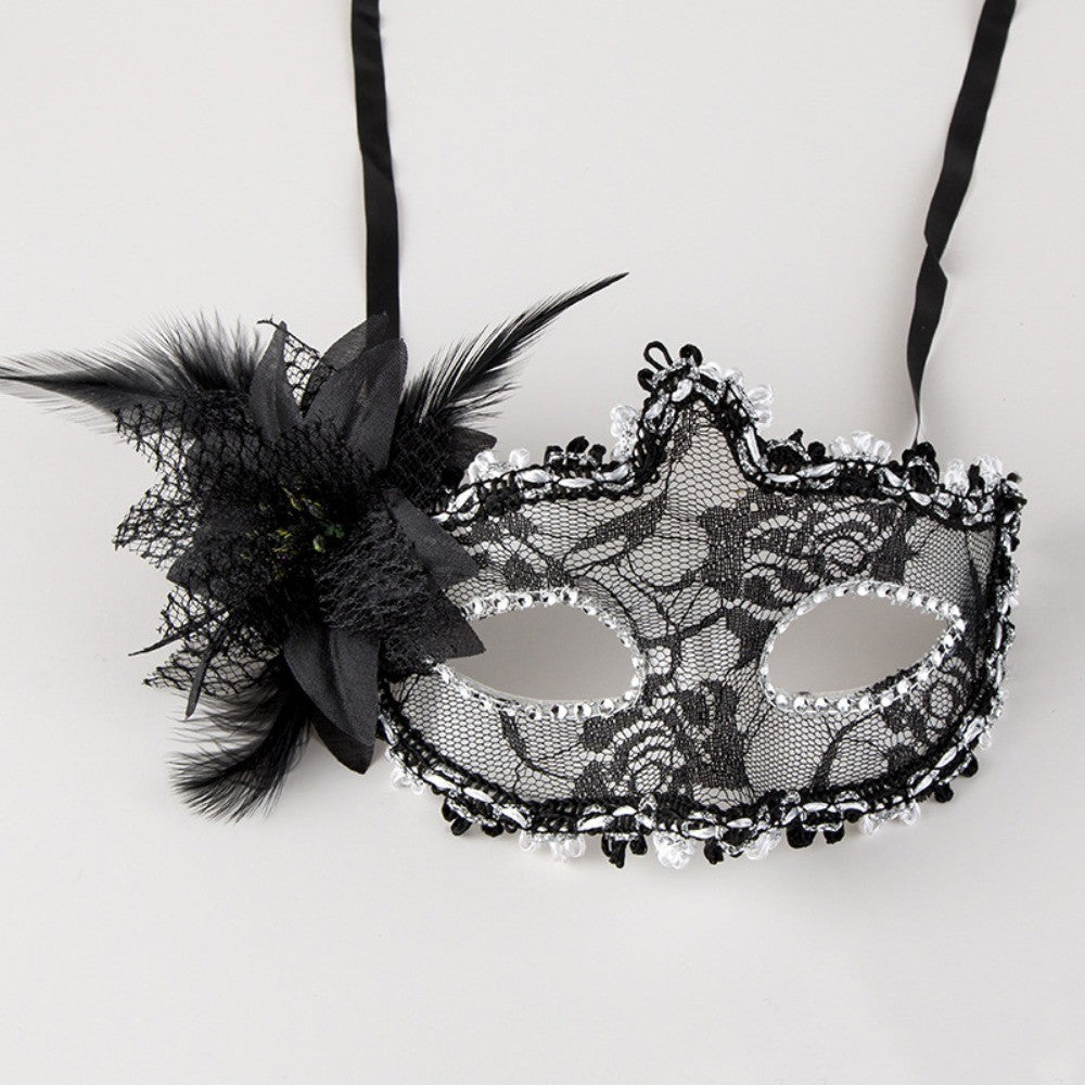 Eye Mask Side Flower Masquerade Mask Half Face Feather Mardi Gras Mask Sexy Lace Eye Mask Venetian Party