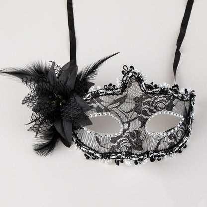 Eye Mask Side Flower Masquerade Mask Half Face Feather Mardi Gras Mask Sexy Lace Eye Mask Venetian Party