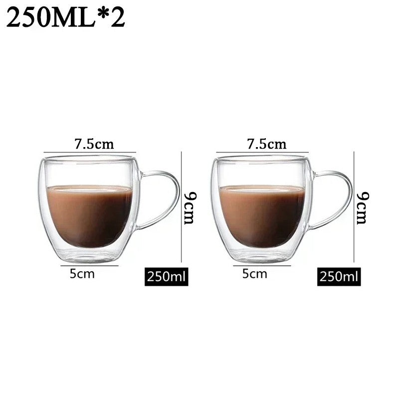 Caneca transparente de parede dupla 2-6 peças Copo de café e leite de vidro borossilicato alto resistente ao calor para casa e escritório