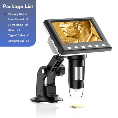 Microscópio Digital Hayve 4.3'' 1600X Microscópio USB 1080p Microscópio para Solda com 8 LEDs Compatível com Windows/Mac OS (DM7)