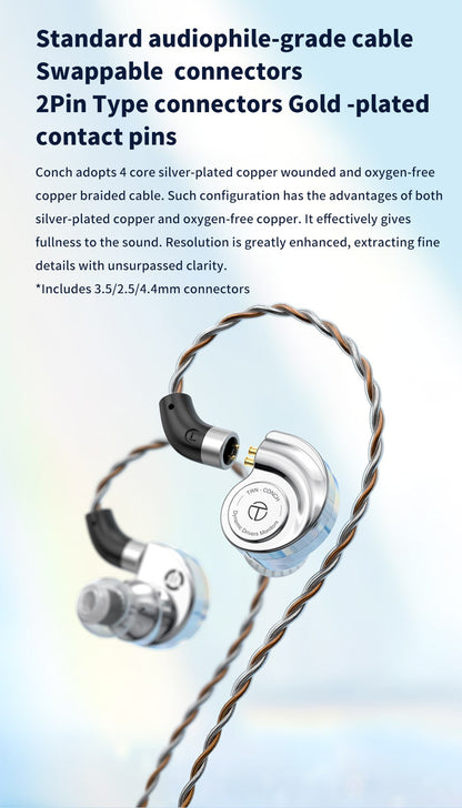 TRN CONCH In-Ear Earphones 10mm Dual Magnetic Circuit DLC Dynamic Driver Headphones Sports Earbuds Monitor IEMS with 3.5/2.5/4.4