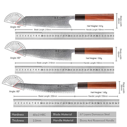 TURWHO Hand Forged Japanese Kitchen Knives Damascus Chef Knife High Carbon VG10 Steel Santoku Nakiri Bread Utility Handmad Knife