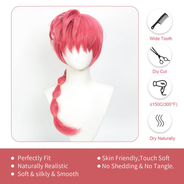 Ranma 12 Saotome Ranma Cos Wig Lantern Braid Black Red Hair Top, Comic Ranma Protagonist Saotome Synthetic Cosplay Wig