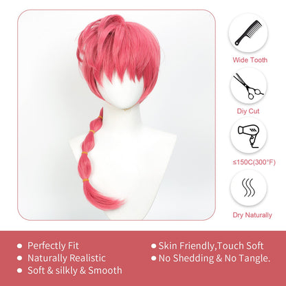 Ranma 12 Saotome Ranma Cos Peruca Trança Lanterna Cabelo Preto Vermelho Top, Peruca Sintética de Cosplay do Protagonista Ranma de Quadrinhos Saotome