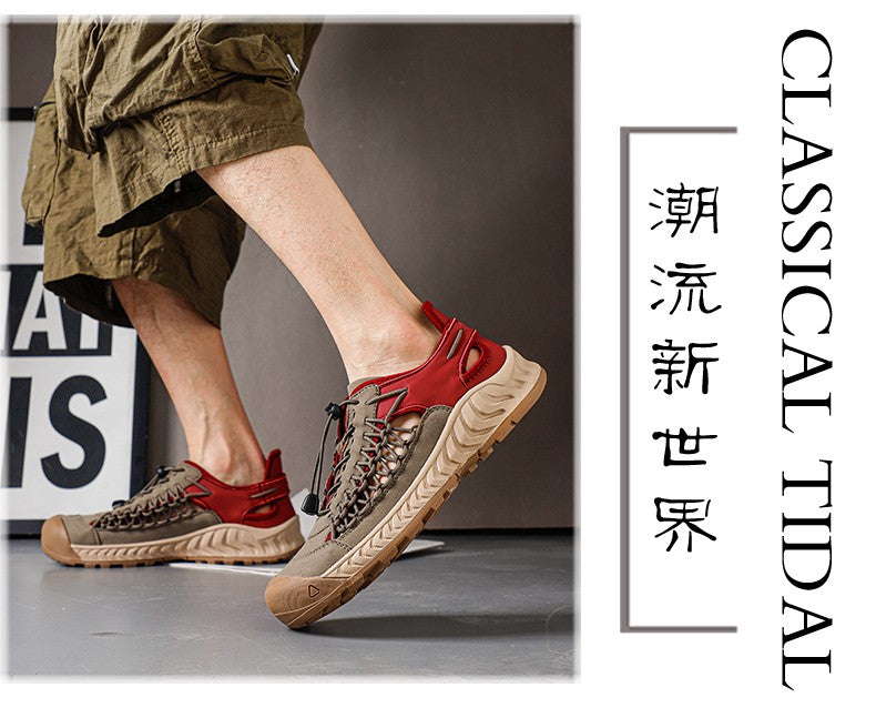 Sandals men's tide summer new style leather toe cap outdoor leisure sports hollow sandals beach shoes