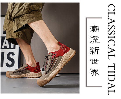 Sandals men's tide summer new style leather toe cap outdoor leisure sports hollow sandals beach shoes