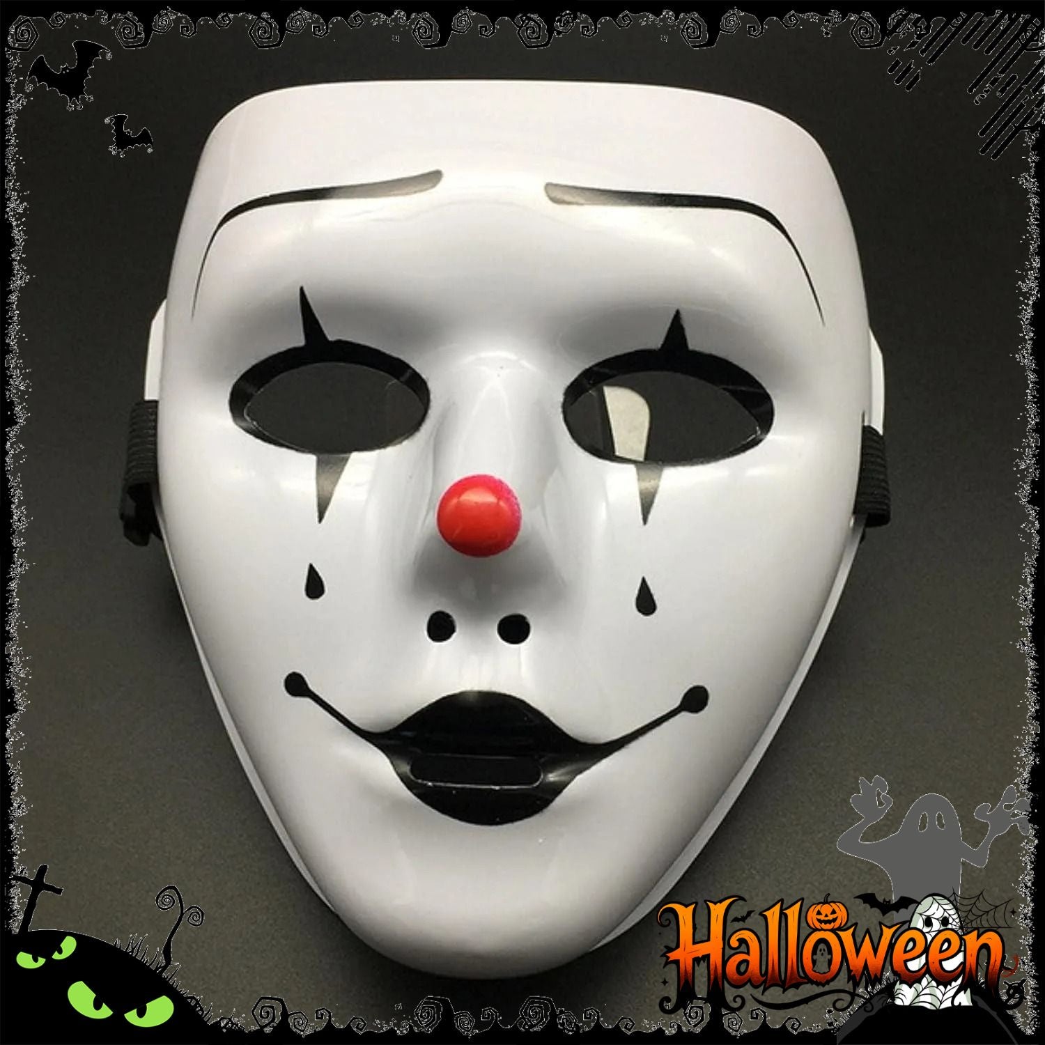 Masquerade Halloween Full Face Mask Hand Painted White Death Clown Black Gold Adult Street Dance Eye Mask Prop