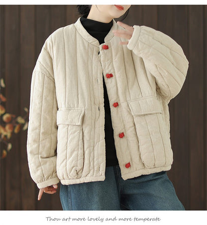 Cotton And Linen Women's Quilted Jacket 2024 New Autumn And Winter Retro Chinese Style Short Thick Casual Padded Coat Top K2675