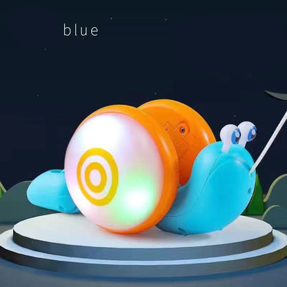 Children's Pull-Along Snail Toy, Baby Learning to Walk and Crawl Toy, Pull String Leash with Lights and Music