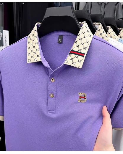 Luxury brand B letter embossed short sleeve polo shirt men summer lightweight breathable new fashion color blocked lapel T-shirt