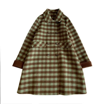 2024 Autumn Winter Women Double Sided Woolen Coat Color matching Woolen Jacket Female Doll collar Mid length Leisure Outerwear