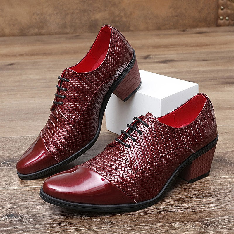 Men's Leather Shoes Banquet Dress Shoes Formal Occasions Men's Business Leather Shoes Office Red High Heels Pointed Shoes