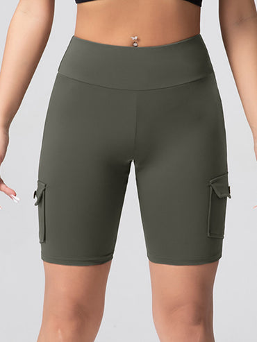 Multi-Pocket Solid Color Women Shorts Butt Lifting Multi-Pocket Workwear 5-Port Pants Elastic Slim Fitness Tights Cycling Short