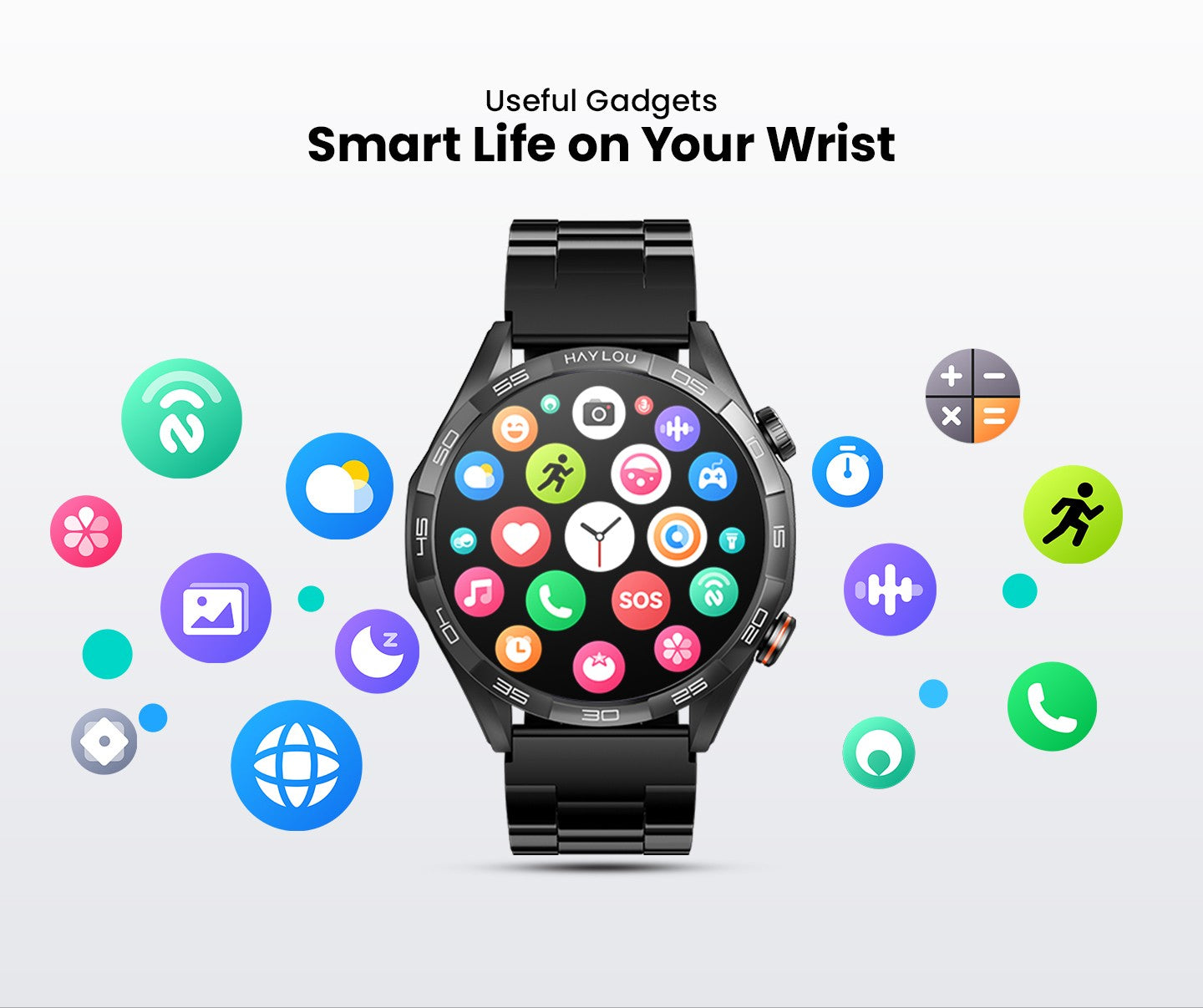 Smartwatch HAYLOU Solar 5 com Chamada de Voz, Tela AMOLED de 1,58'', 60Hz, Monitoramento de Saúde 24 Horas, Smartwatch Esportivo para Homens