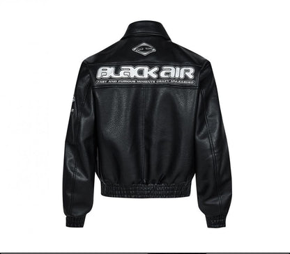 Heavy Duty Embroidered Men's Motorcycle Leather Jacket, Silver Edgy Aesthetic Windbreaker for Men, Autumn Fashion Mans Clothes