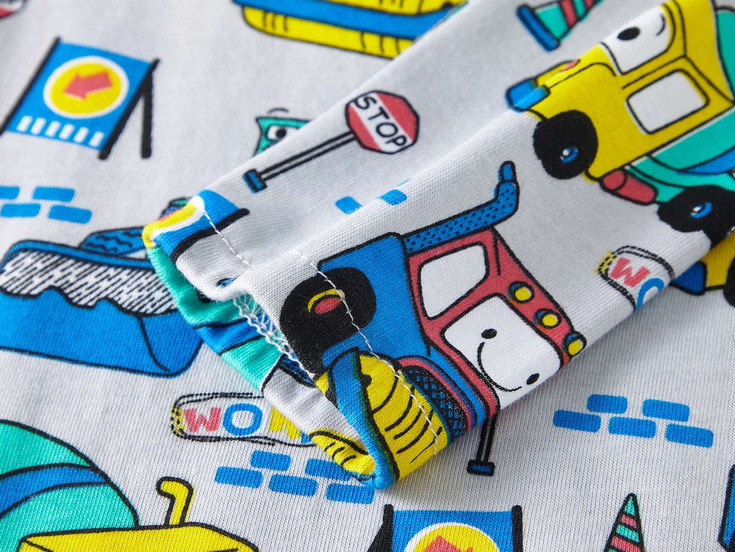 Boys Cartoon Engineering Car Pajamas Set 100% Cotton 2PC Loungewear  Long Sleeve Elastic Cuffs Soft sleepwear For Kids 1-8 Years