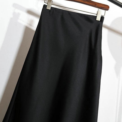 Women Satin Fishtail Skirts Fashion Streetwear Female Elastic High Waist Skirts Solid Color Summer Ladies Slim Silk A-line Skirt