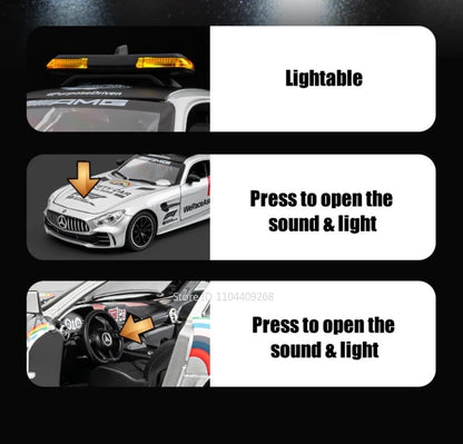 1:24 GTR F1 Safety 300SL Carro Esportivo Modelo Brinquedo Liga Fundido Som Luz Amortecedor Modelos De Veículos Em Miniatura Coleção Presente