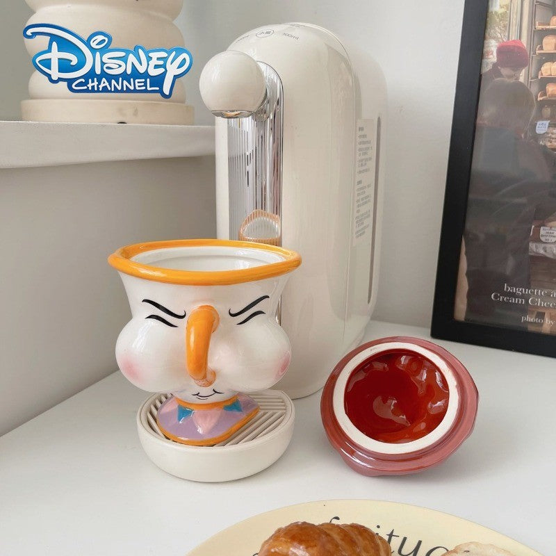 Disney Beauty and The Beast Ceramic Mug with Lid Cartoon Creative Coffee Cup for Milk Tea  Office Home Use Gift for Women Girls