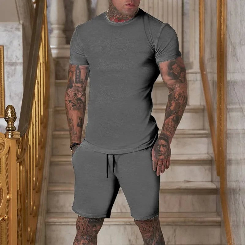 2025 Fashionable and casual summer outdoor sports suit men's breathable T-shirt shorts casual and fashionable two-piece set
