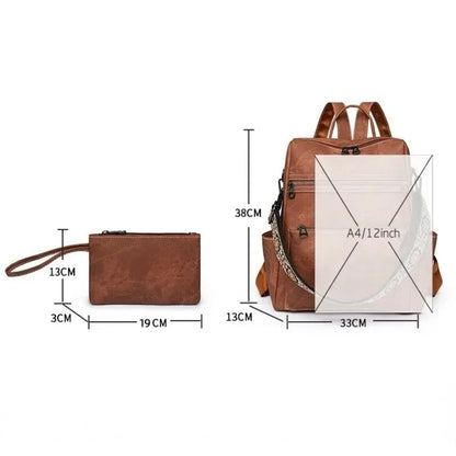 2025 New Women's PU Leather Waterproof Anti-theft Fashion Large Capacity Business Travel College Laptop Backpack Shoulder Bag