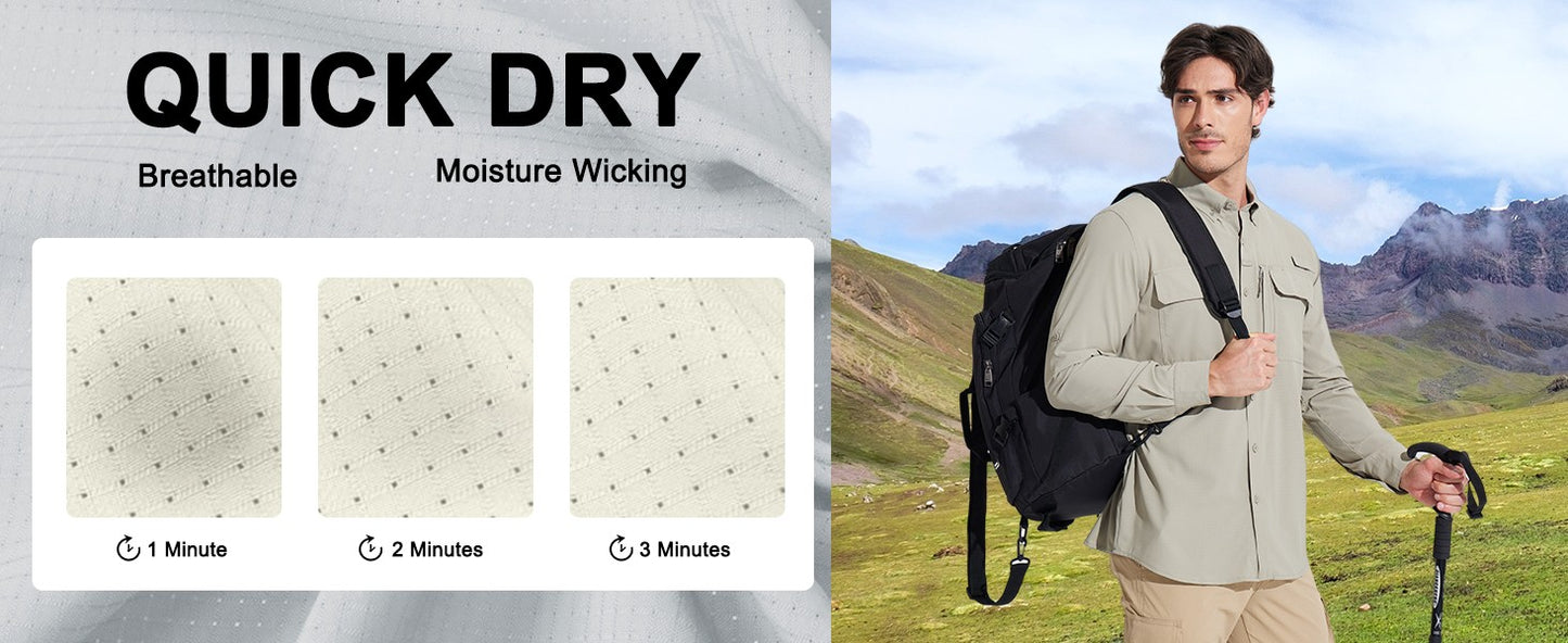 MAGCOMSEN Sun Protection Shirt Quick Dry Long Sleeve Mesh Breathable Shirt Multi Pockets Fishing Shirts Hiking Work Cargo Shirts