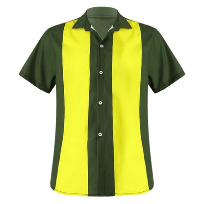 2024 summer new men's bowling shirt Retro short sleeve button casual multi-color