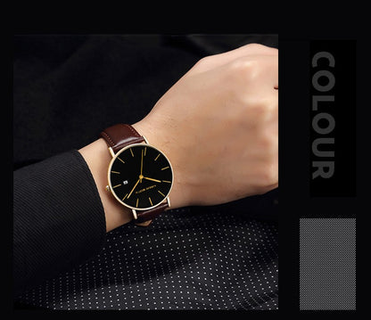 Classic Bauhaus Design Men Watch Dark Blue  Japan Quartz Waterproof Stainless Steel Fashion Business Calendar Ultra Thin Watches