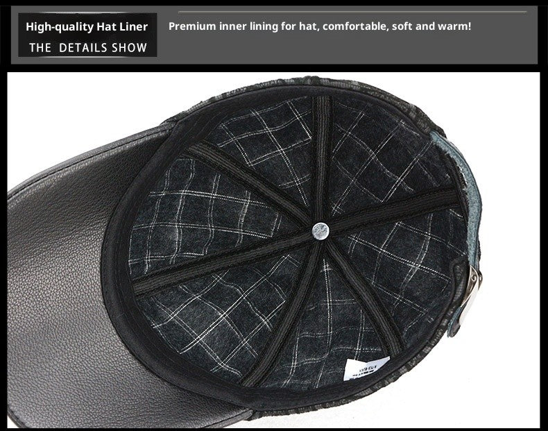 Classic Genuine Sheep Leather Baseball Cap for Men Adjustable Lightweight Breathable for Spring/Autumn