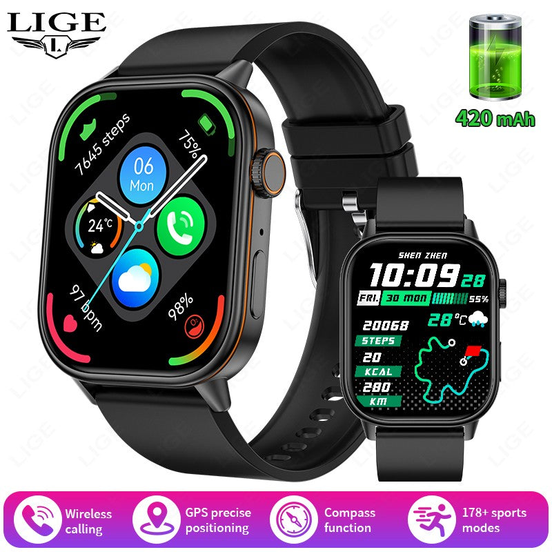 LIGE 2025 Para Android IOS GPS Smart Watch Feminino Tela HD de 2.01" Frequência Cardíaca Chamada Bluetooth Bússola IP68 À Prova D'água Smartwatch Masculino