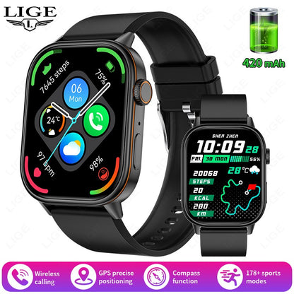 LIGE 2025 Para Android IOS GPS Smart Watch Feminino Tela HD de 2.01" Frequência Cardíaca Chamada Bluetooth Bússola IP68 À Prova D'água Smartwatch Masculino