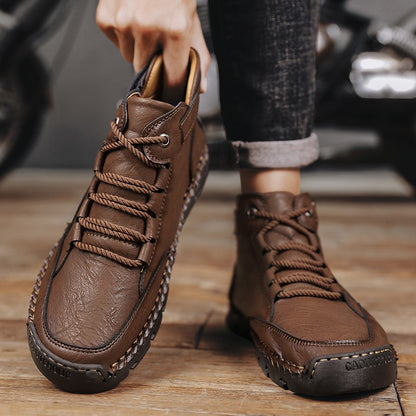 Botas masculinas costuradas à mão, sapatos casuais plus size, botas confortáveis e macias, botas antiderrapantes para uso externo