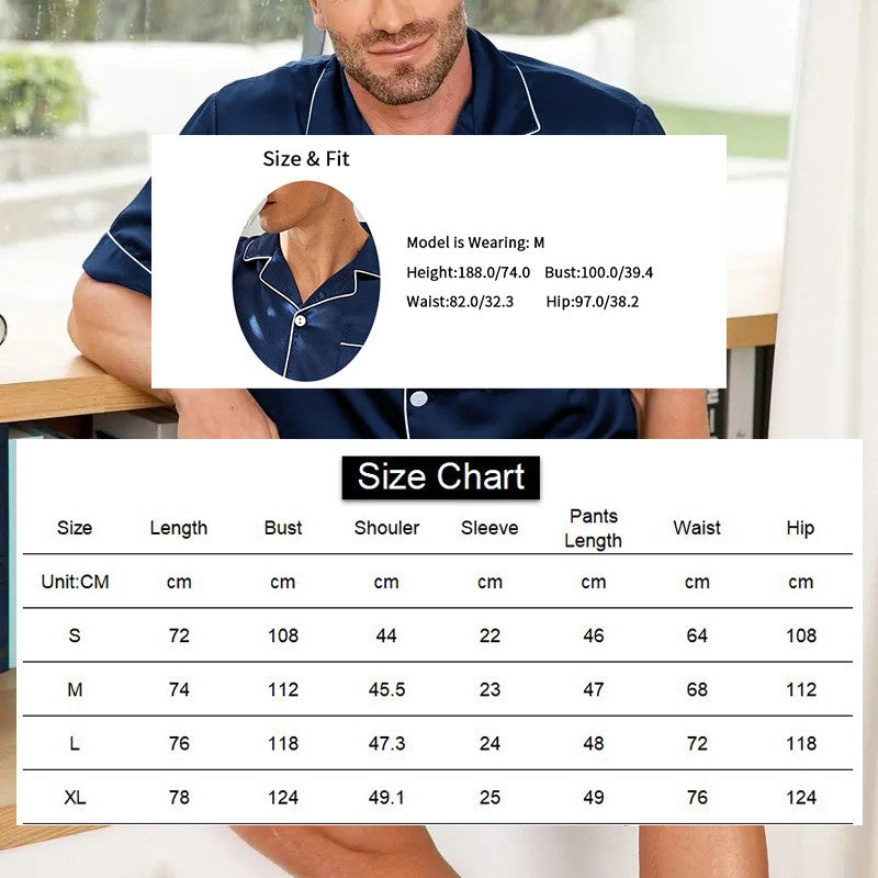 Men Satin Pajama Set Sleepwear for Man Summer Short Sleeve Button-Down Shirt & Shorts Pajamas 2 Piece Home Clothes Short Suit