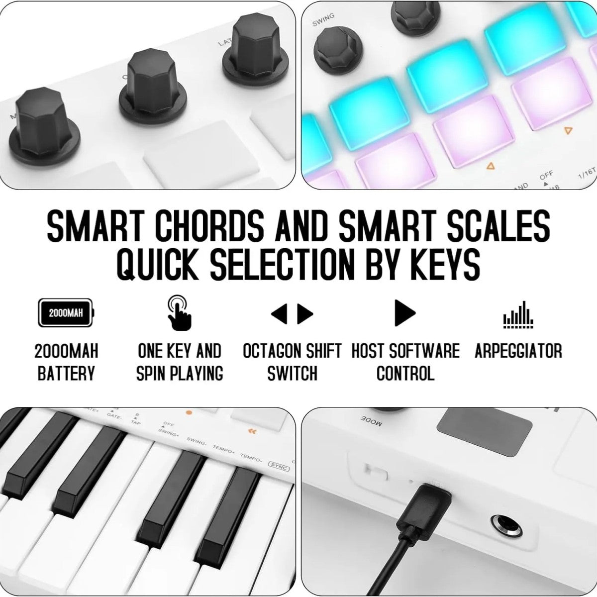 M-VAVE SMK-25 II Teclado Controlador MIDI Pad USB Mini 25 Teclas, 16 Pads de Bateria RGB, 8 Knobs e Produção Musical, Software Incluído