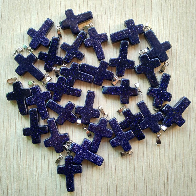 Wholesale 50pcs/lot Fashion Hot Sell Natural Stone Mixed Color Assort Cross Pendants Charms Fit Necklaces Jewelry Making