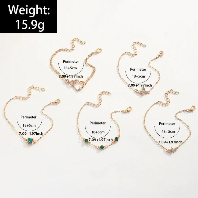 Conjunto de pulseiras de borboleta com strass 5 peças/conjunto para mulheres moda coreana designer ajustável pulseira de contas joias de luxo originais