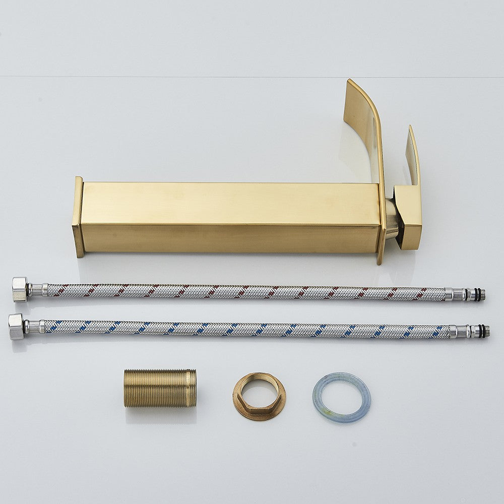 Brushed Golden Basin Faucets Elegant Waterfall Bathroom Sink Faucet Single Lever Hole Deck Mount Brass  Mixer Taps