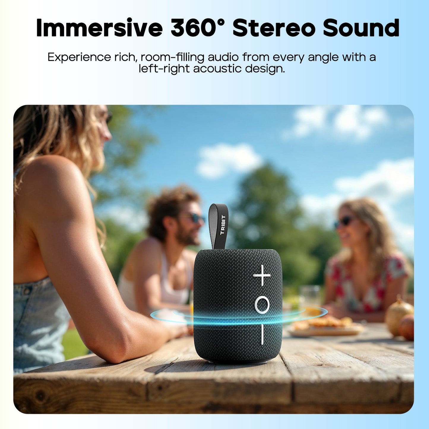 Caixa de Som Bluetooth TRIBIT StormBox Mini+ 12W, Som 360° Com XBass, LEDs, 12 Horas de Bateria, IPX7 À Prova D'Água Para Caminhadas e Uso Exterior
