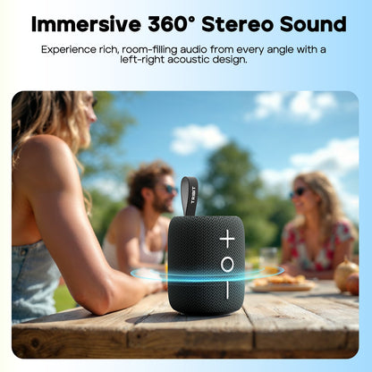 Caixa de Som Bluetooth TRIBIT StormBox Mini+ 12W, Som 360° Com XBass, LEDs, 12 Horas de Bateria, IPX7 À Prova D'Água Para Caminhadas e Uso Exterior