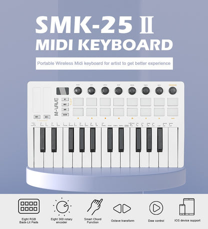 M-VAVE SMK-25 II Teclado Controlador MIDI Pad USB Mini 25 Teclas, 16 Pads de Bateria RGB, 8 Knobs e Produção Musical, Software Incluído