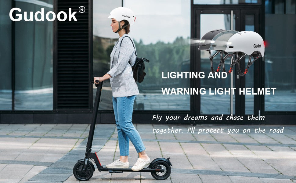 Capacete de Bicicleta Adulto GUDOOK com Luz - Capacetes de Bicicleta Masculino - Feminino - Luzes LED Dianteira e Traseira para Scooter? Ciclismo, Patinação