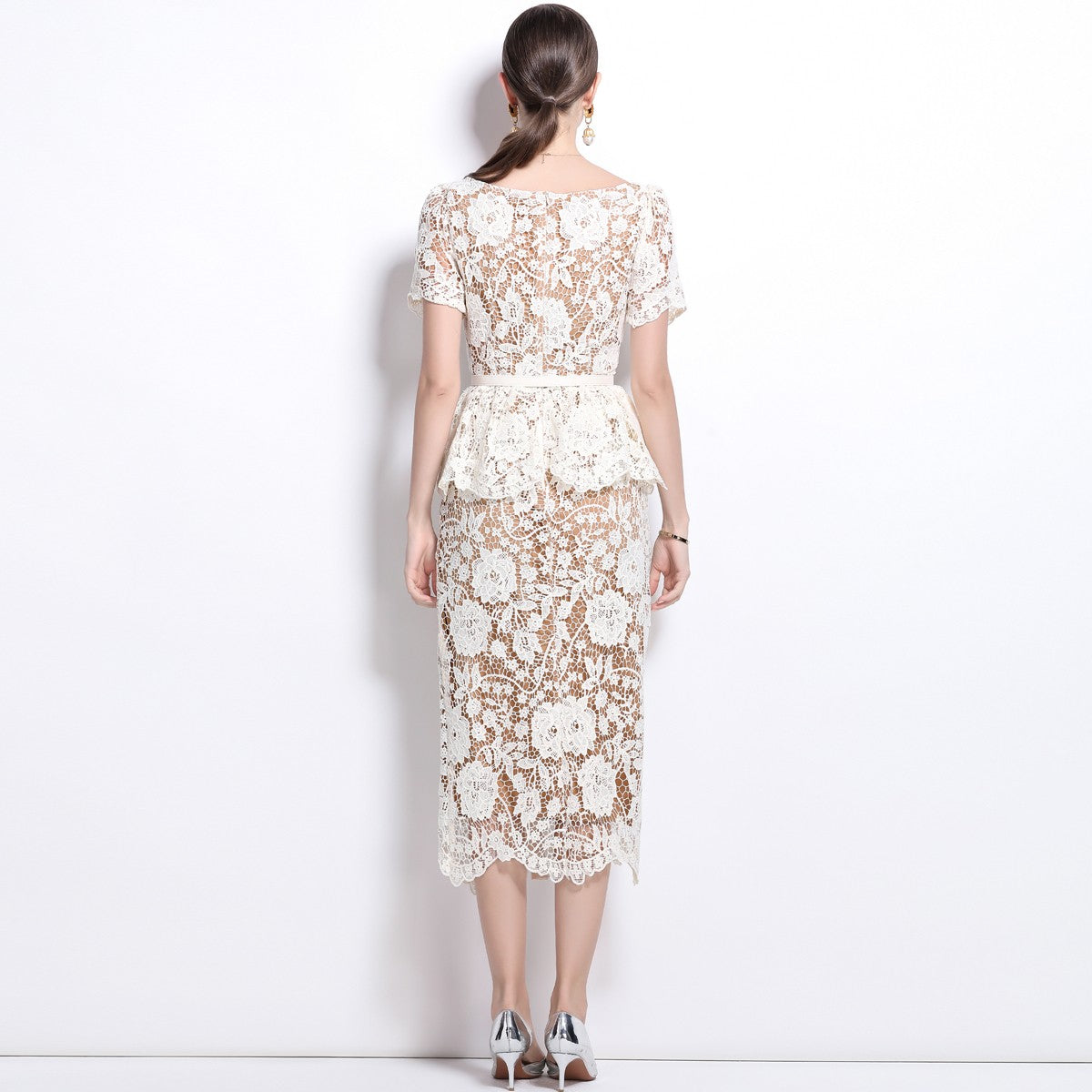 Quality Summer Beaded Diamonds Embroidery Beige White Lace Evening Dress Women S