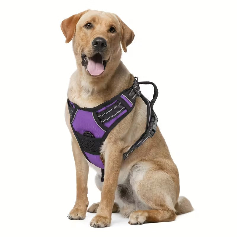 Colete para Cães Antitração com 2 Clip para Guia, Ajustável, Acolchoado Macio, Refletivo Oxford, Não Estrangula, com Alça de Fácil Controle