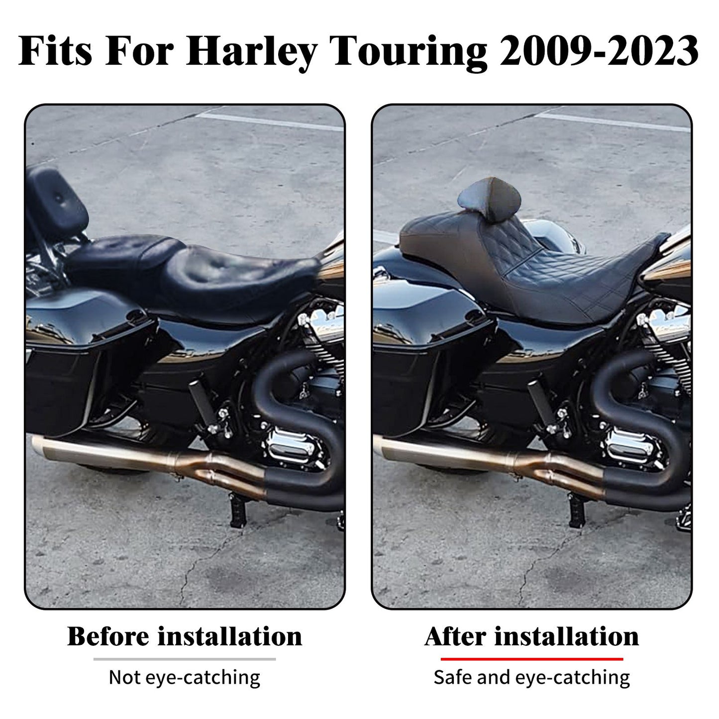 Assento 2 Lugares Moto Garupa Com Encosto Ajustável Almofada Para Harley Touring Electra Road Glide 09-23 Assento De Couro