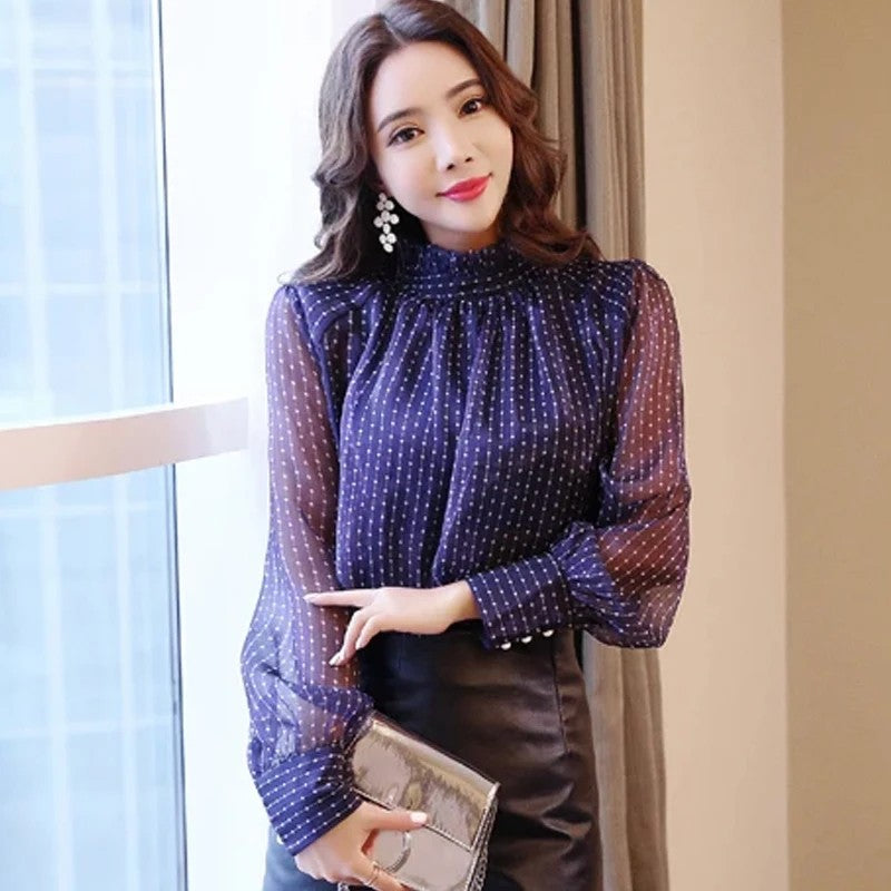 Long Sleeve Blouse Women Casual Striped Chiffon Blouse Shirt Fashion Women Blouses 2024 Top Female Blusa Feminina Women Tops A28