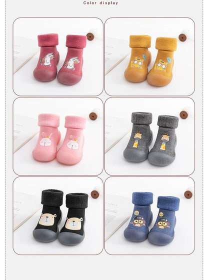 Autumn and Winter Toddler Shoes and Sock Baby Thickened Velvet Warm High Tube Boys and Girls Soft Bottom Indoor Children's Socks