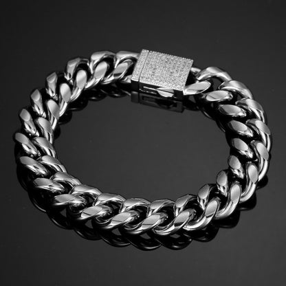 Joias Hip Hop 6mm-14mm Qualquer Comprimento 316L Aço Inoxidável Fivela de Cristal Fashion Pulseira Elos Miami Feminina Masculina