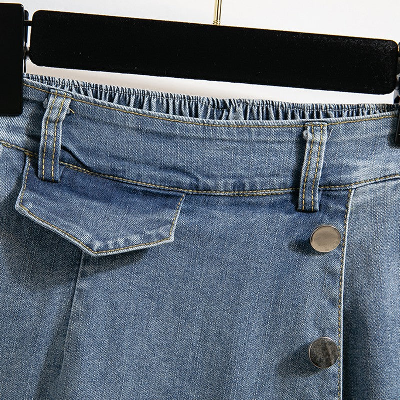 Plus Size Denim Skirt Women Autumn 2024 New High Elastic Waist Blue Color Jeans Skirts With Lining Korean Style Casual Skirt