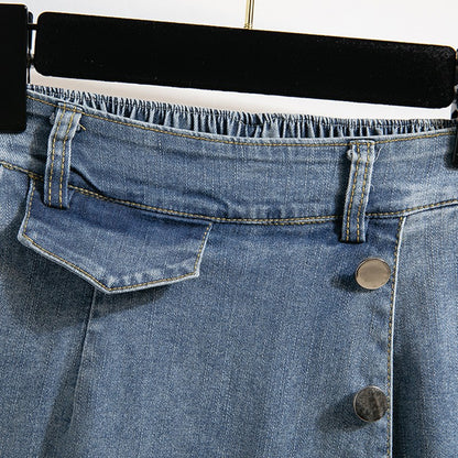 Plus Size Denim Skirt Women Autumn 2024 New High Elastic Waist Blue Color Jeans Skirts With Lining Korean Style Casual Skirt